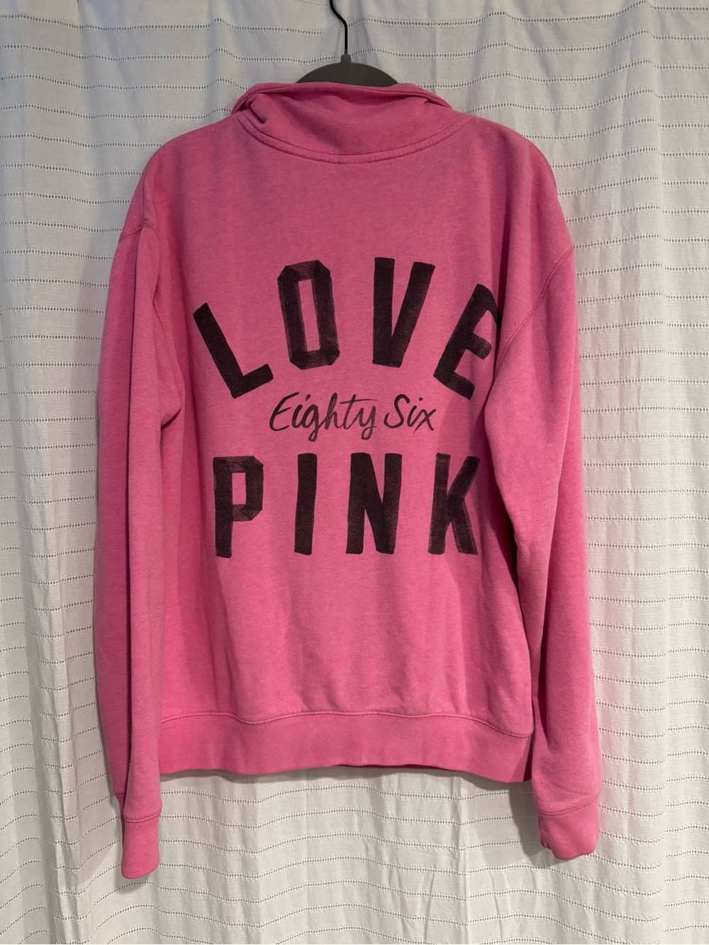 PINK Victoria's Secret Bright Pink Quarter-Zip Pullover Sweatshirt Size Medium - Picture 6 of 6